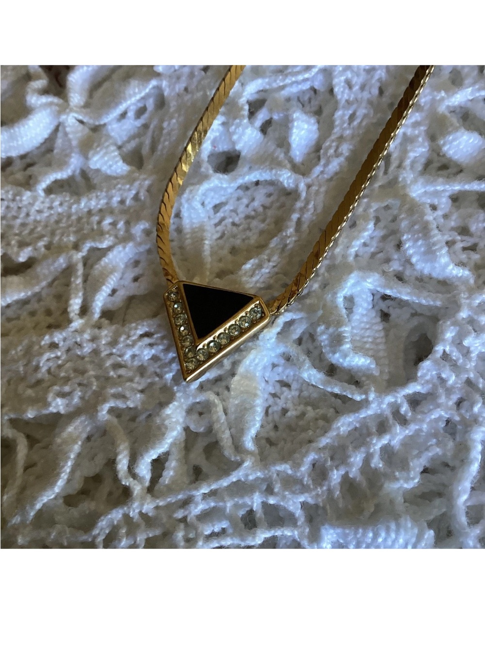 Vintage Christian Dior l Triangle Pendant Necklace with Crystal Accents